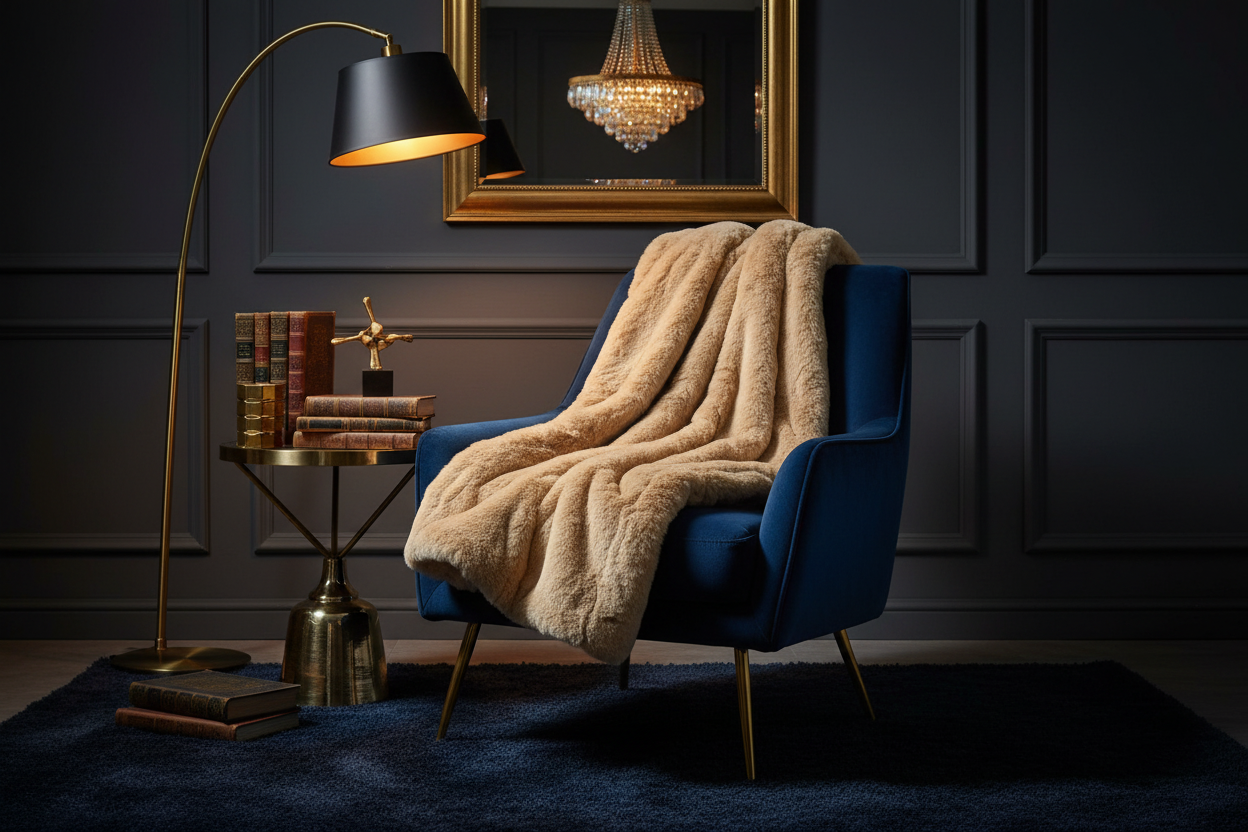 Luxe Beige Chinchilla Faux Fur Throw Blanket – Ultra-Soft Plush Bedspread