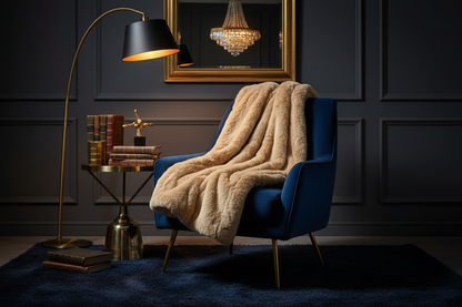 Luxe Beige Chinchilla Faux Fur Throw Blanket – Ultra-Soft Plush Bedspread