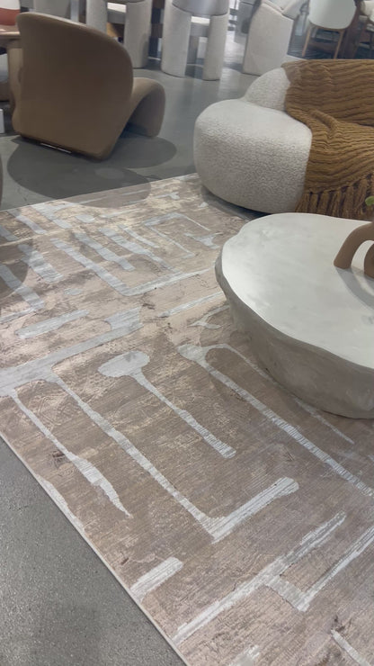 Cream Viscose Rug with Two-Tone Bronze Geometric Detailing - KAI 212