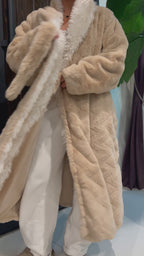 Stylish Sandy Beige Soft-Touch Robe with Two-Tone Ivory Velvet Interior – Perfect for Lounging or Luxe Outdoor Wear - REXA ROBE 6