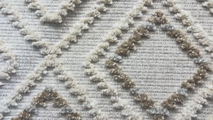 Soft White/  Cream Rug with Bohemian Motif and High-Low Texture - TIA 101.