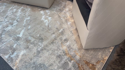 Two-Tone Light Grey Rug with Cream and Copper Abstract Design - KAI 216