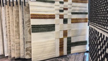 Cream Boho Area Rug – High-Low Texture with Earthy Hues of Mustard, Green & Beige - TIA 103.