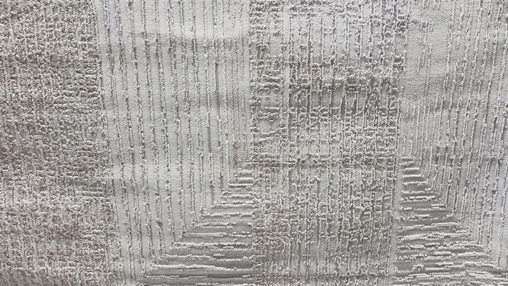 Geometric Linear Crème Beige Rug in Warm Mocha Tone-on-Tone High-Low Texture - NUDE 21