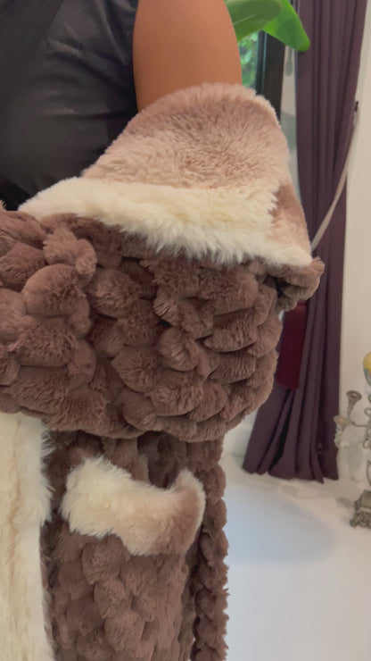 Stylish Soft-Touch Faux Fur Chocolate Robe with Tone-on-Tone Champaign Cozy Interior – Perfect for Lounging or Luxe Outdoor Wear - REXA ROBE 4.