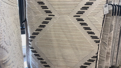 Soft Cream Rug with High-Low Detail and Black/Beige Bohemian Motif - TIA 109.
