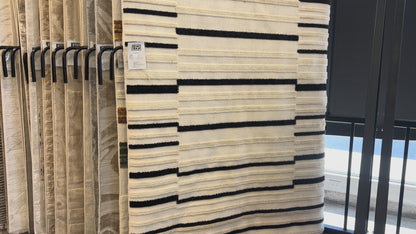Soft Cream Rug with High-Low 3D Detail with Black/Neutral Striped Bohemian Motif - TIA 102.