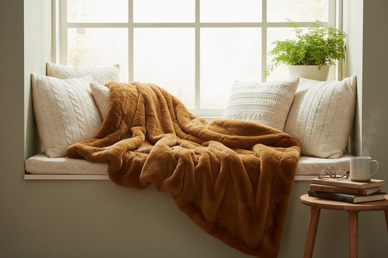 Luxe Copper Chinchilla Faux Fur Throw Blanket – Ultra-Soft Plush Bedspread