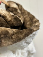 Winter Luxurious Offwhite Faux Fur Hooded Robe