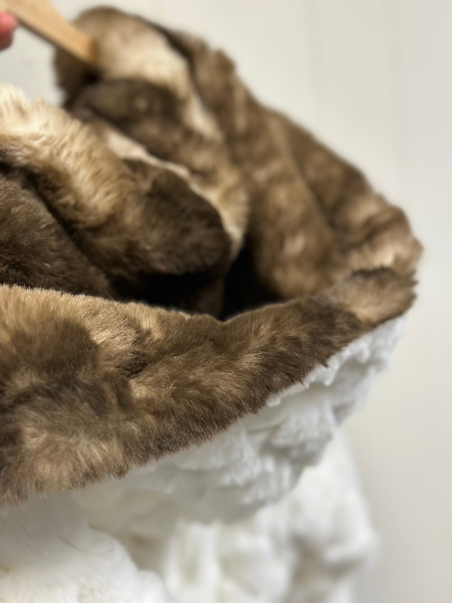 Winter Luxurious Offwhite Faux Fur Hooded Robe