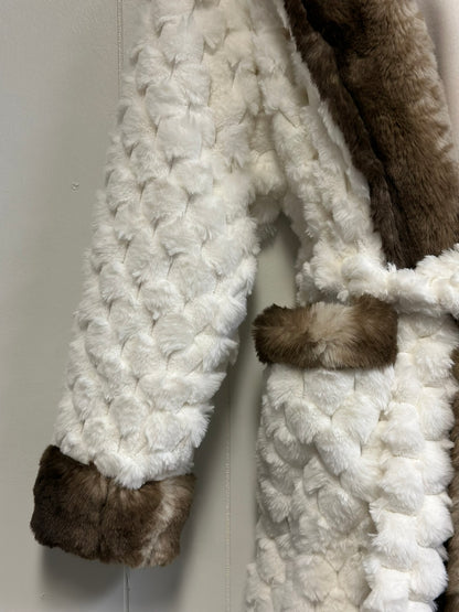 Winter Luxurious Offwhite Faux Fur Hooded Robe