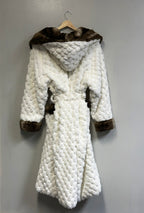 Winter Luxurious Offwhite Faux Fur Hooded Robe