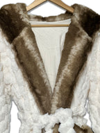 Winter Luxurious Offwhite Faux Fur Hooded Robe