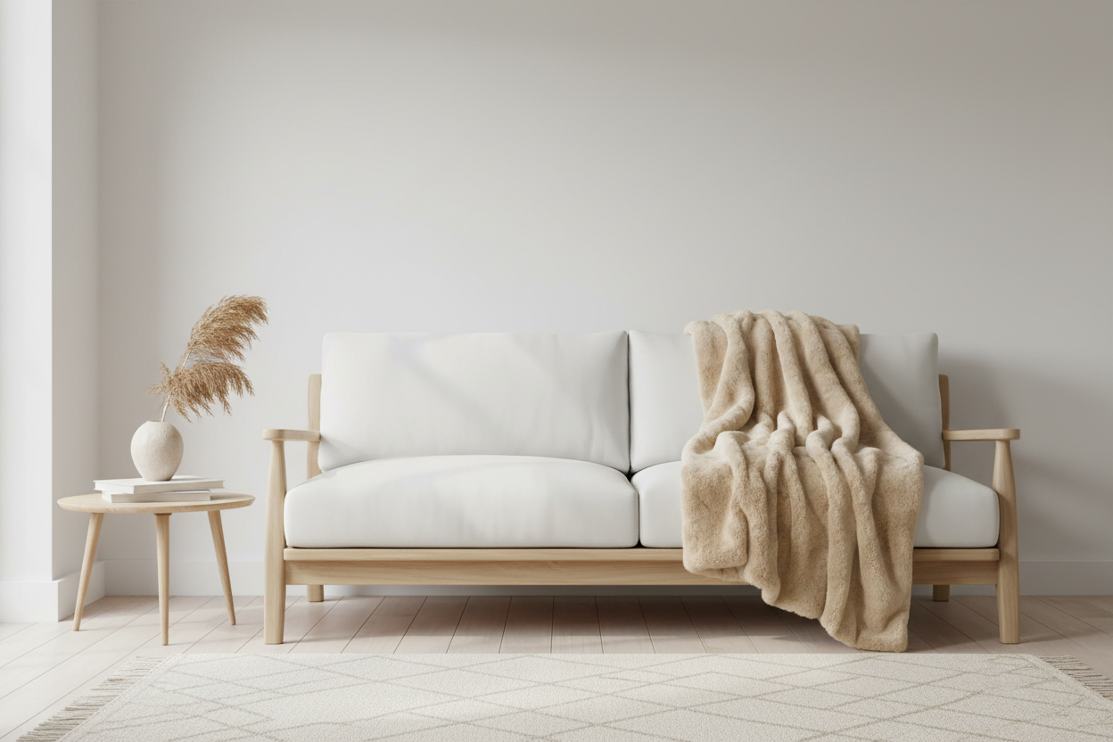 Luxe Beige Chinchilla Faux Fur Throw Blanket – Ultra-Soft Plush Bedspread