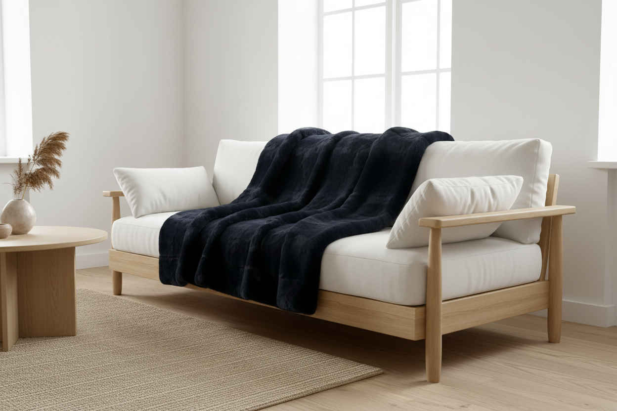 Luxe Dark Indigo Chinchilla Faux Fur Throw Blanket – Ultra-Soft Plush Warmth