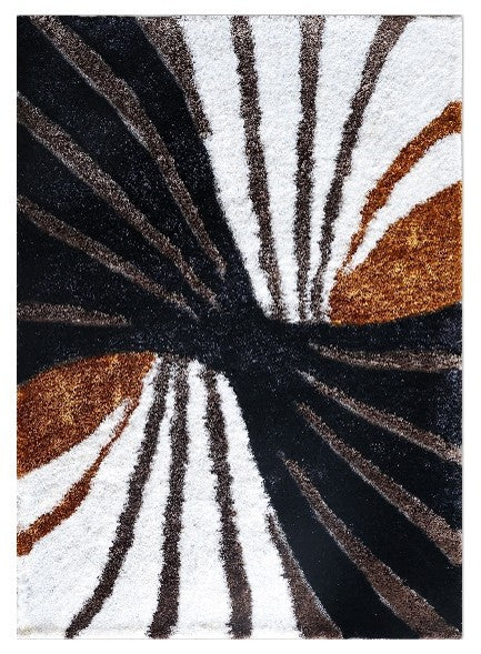 Shaggy Viscose Hand-Tufted Area Rug – Ivory, Black & Gold | SVD-80