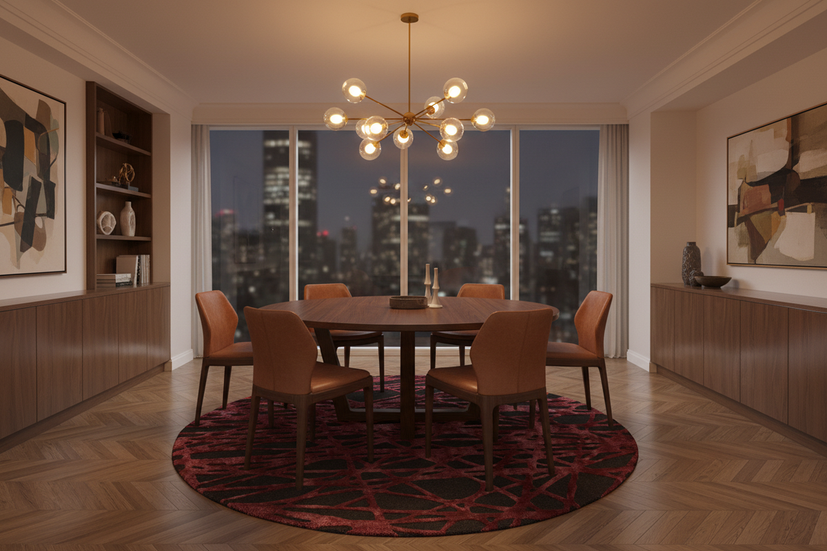 Hand-Tufted Bordeaux & Black Round Rug | Beluga Bordeaux Lattice TF77