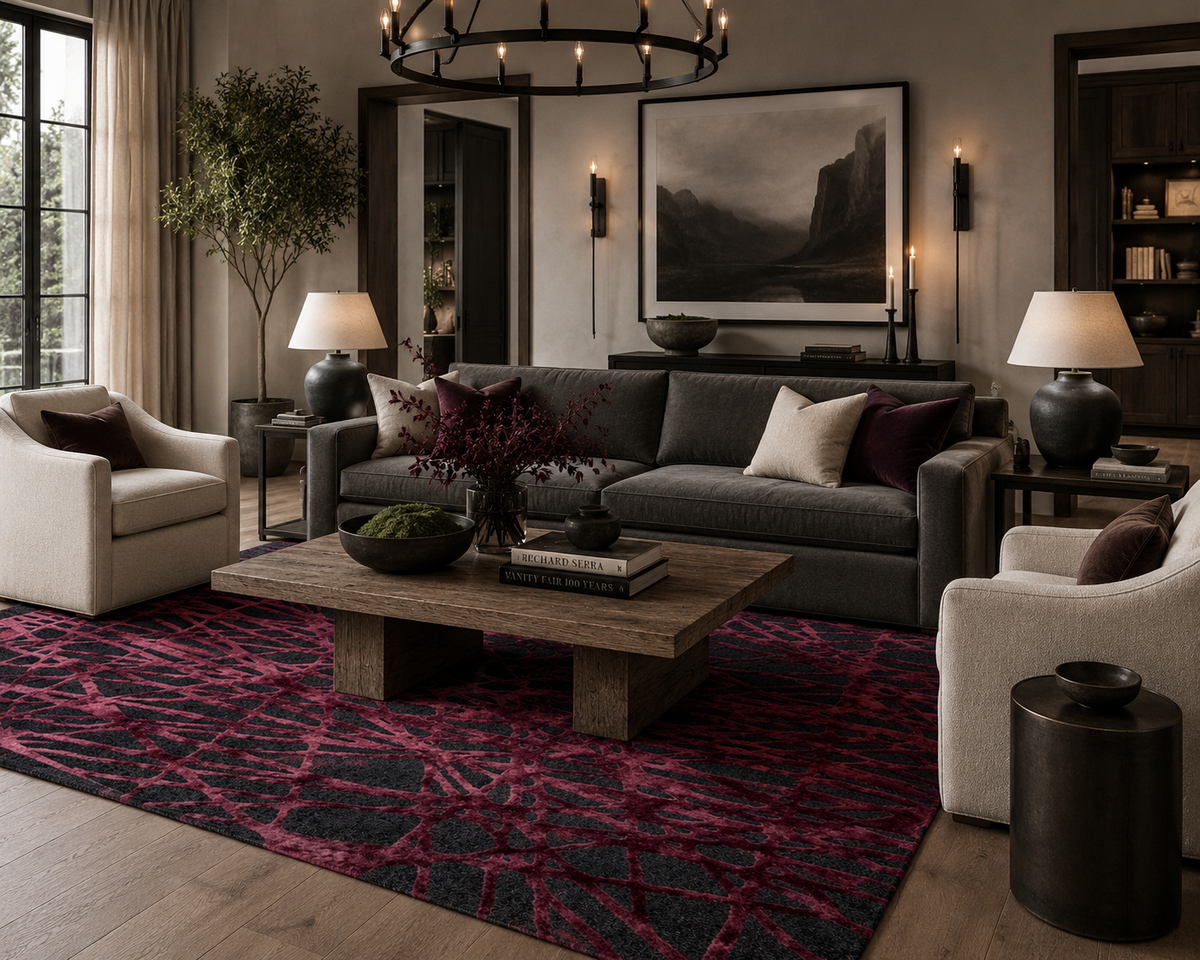 Hand-Tufted Bordeaux & Black Wool Rug | Beluga Bordeaux Lattice TF77