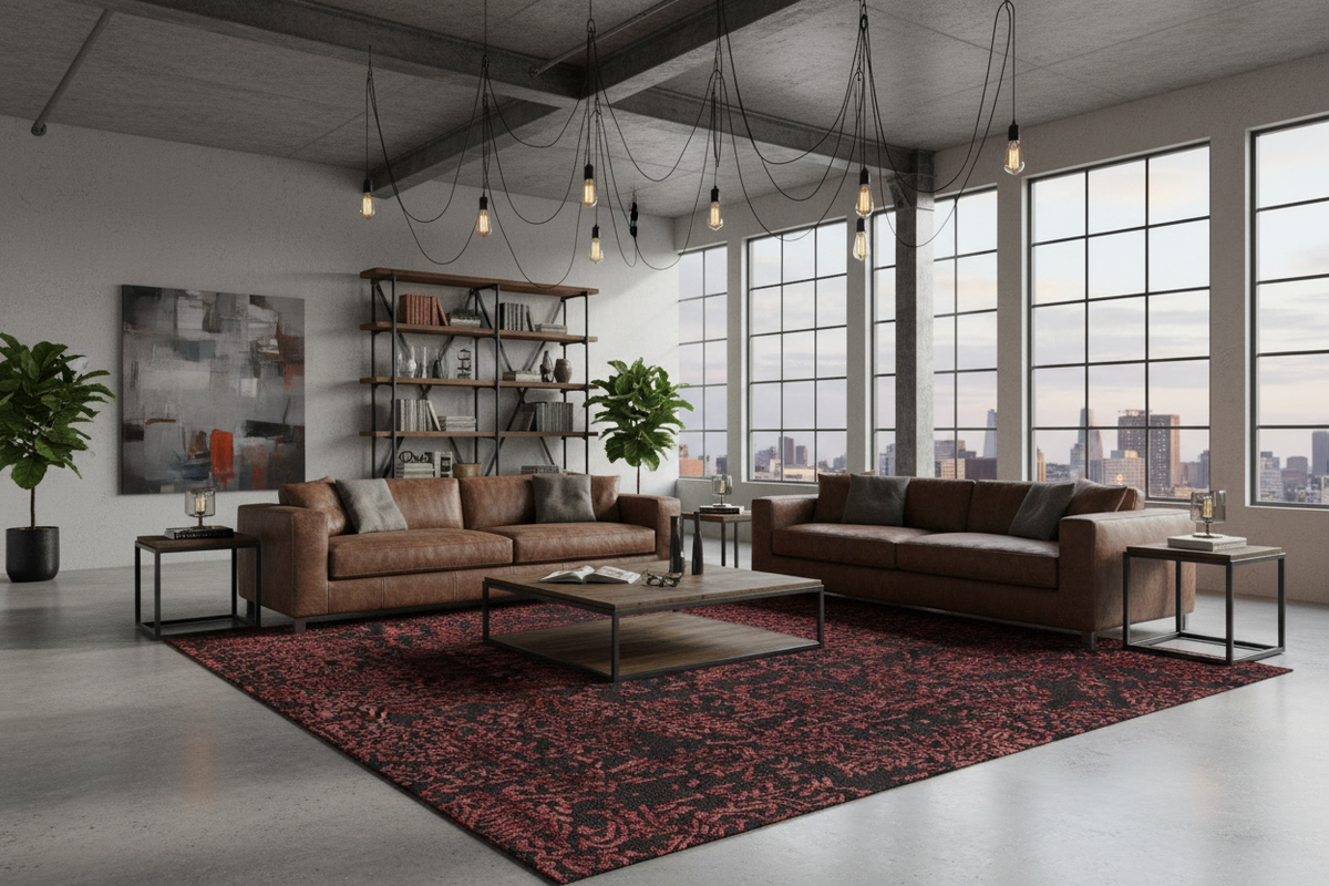 Hand-Tufted Wool Rug – Black & Crimson | Beluga Obsidian Rouge TF79
