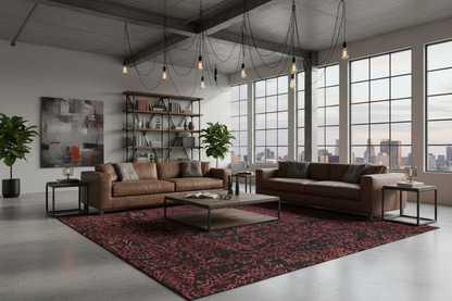 Hand-Tufted Wool Rug – Black & Crimson | Beluga Obsidian Rouge TF79