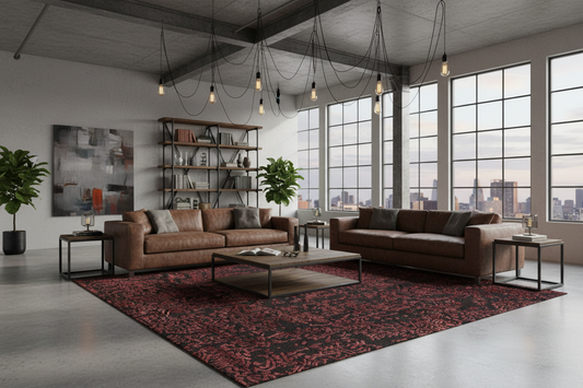 Hand-Tufted Wool Rug – Black & Crimson | Beluga Obsidian Rouge TF79
