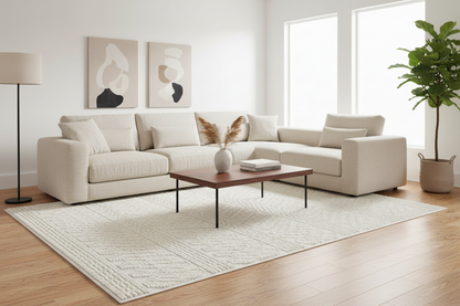 Soft White/  Cream Rug with Bohemian Motif and High-Low Texture - TIA 101.