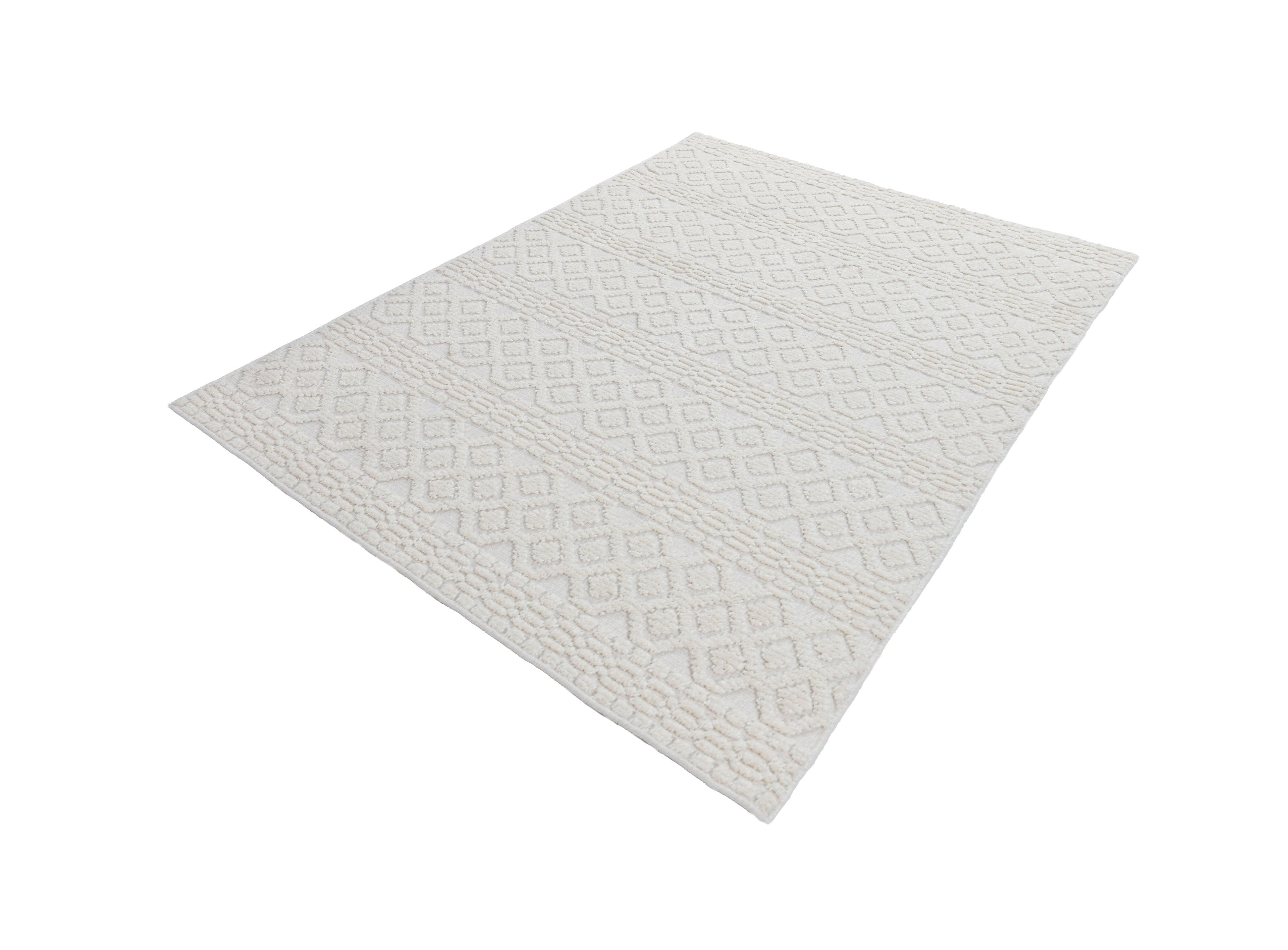 Soft White/  Cream Rug with Bohemian Motif and High-Low Texture - TIA 101.