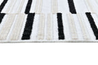 Soft Cream Rug with High-Low 3D Detail with Black/Neutral Striped Bohemian Motif - TIA 102.