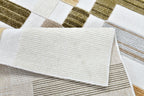 Cream Boho Area Rug – High-Low Texture with Earthy Hues of Mustard, Green & Beige - TIA 103.