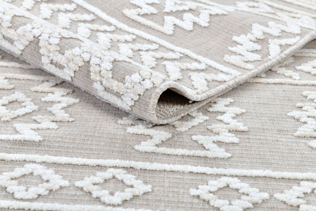 Beige/Cream Rug with Bohemian Motif and High-Low Soft-Touch Texture - TIA 105.