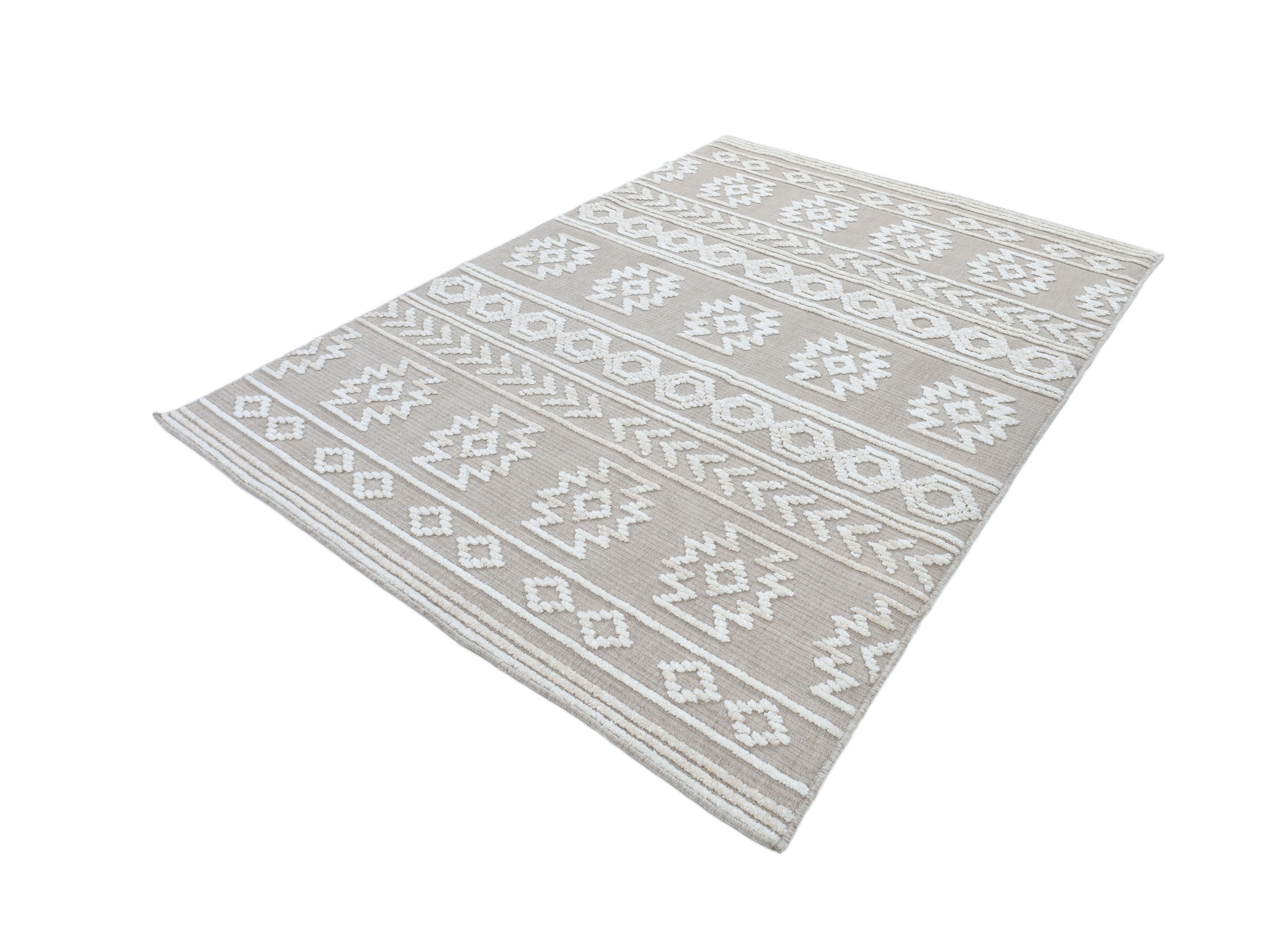 Beige/Cream Rug with Bohemian Motif and High-Low Soft-Touch Texture - TIA 105.