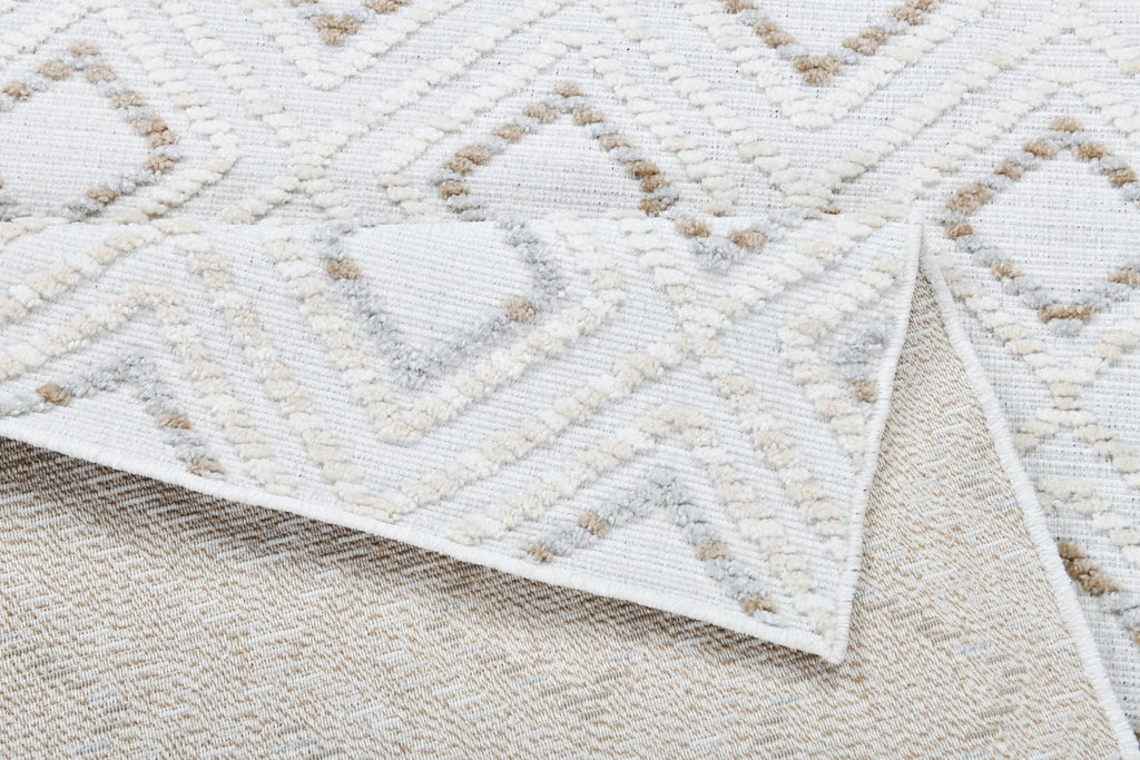 Soft Cream Rug with Brown and Beige Bohemian Motif and High-Low Texture - TIA 106.
