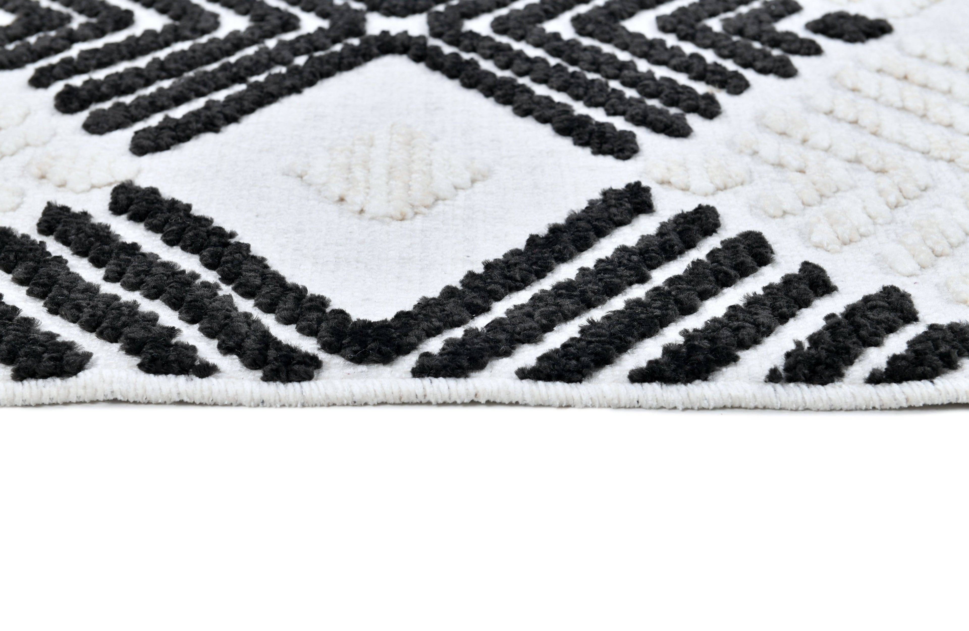 Soft Cream Rug with Beige Tones and Bohemian Black & Brown High-Low Motif - TIA 107.