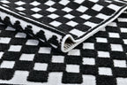 Bohemian Cream Rug – Black Geometric Pattern with Raised High-Low Detail - TIA 108.