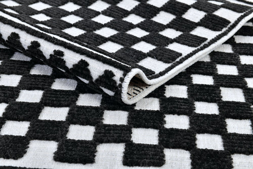 Bohemian Cream Rug – Black Geometric Pattern with Raised High-Low Detail - TIA 108.