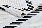 Soft Cream Rug with High-Low Detail and Black/Beige Bohemian Motif - TIA 109.