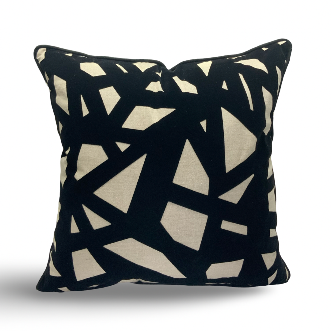 Black Velvet Geometric Accent Pillow on Sandy Beige Base - VIVA014.