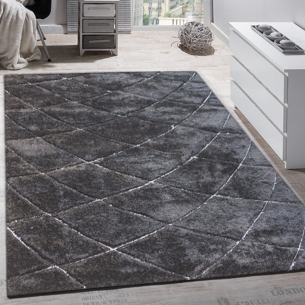 Plush Fluffy Shine 3D Geometric Dimond Shag Area Rug/Carpet Gray silver