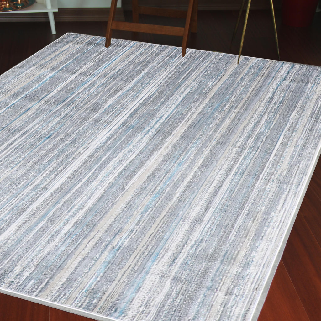 Shinny Shimmery Changing Lines Azure Blue Ultra Soft Cozy Area Rug/Carpet