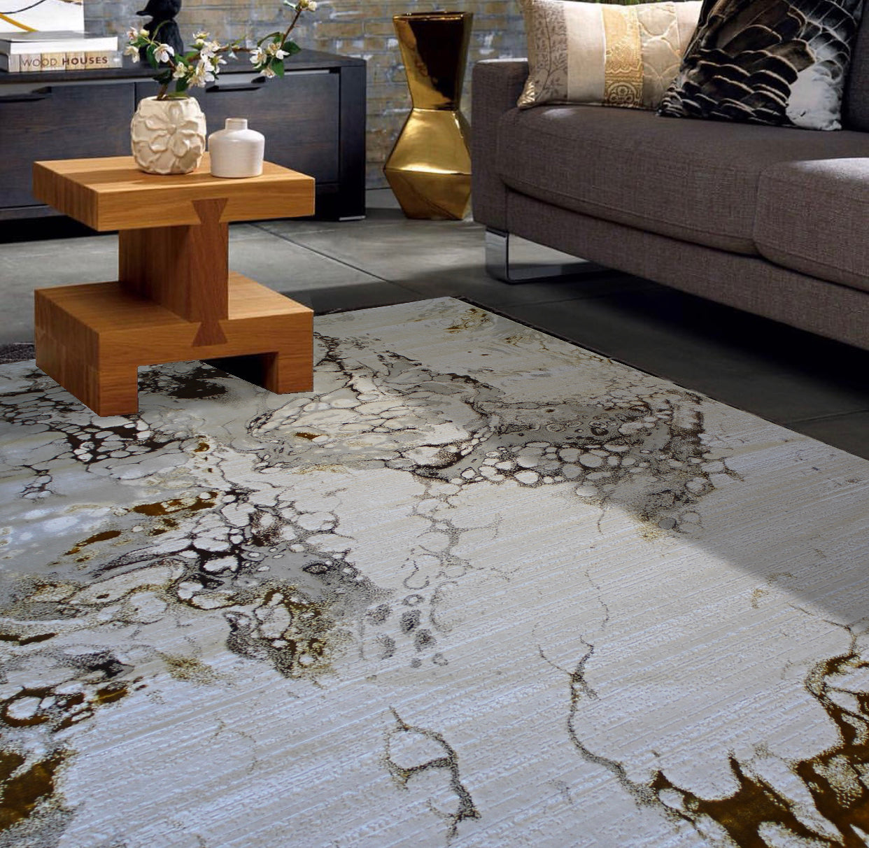 Golden Shimmery Changing Plus Ultra Soft Cozy Area Rug/Carpet
