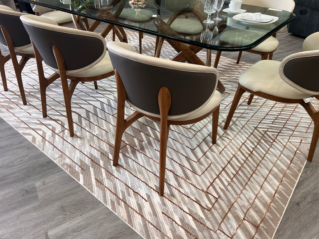 Crème Rug with Mocha & Taupe Abstract and Brick Tone-on-Tone Geometric High-Low Design - METZ 4208.