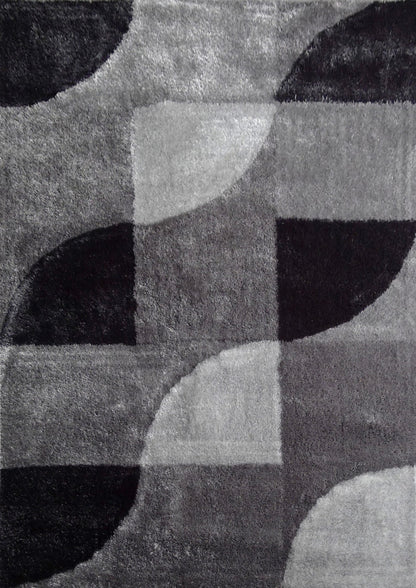 Vibrant Soft Cozy Geometric Design Shag Area Rug/Carpet Black Gray