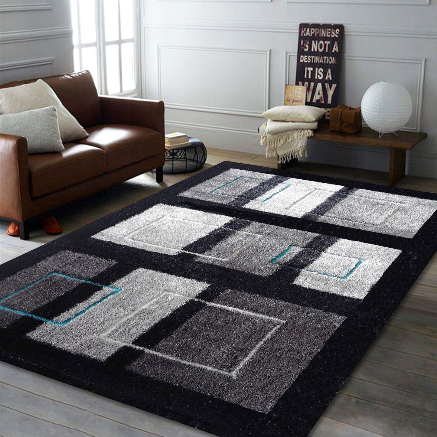 Vibrant Soft Cozy Box Design Shag Area Rug/Carpet