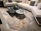 Crème Rug with Charcoal, Silver & Teal Marbled Abstract and Warm Mocha Tone-to-Tone High-Low Texture - METZ 4201.