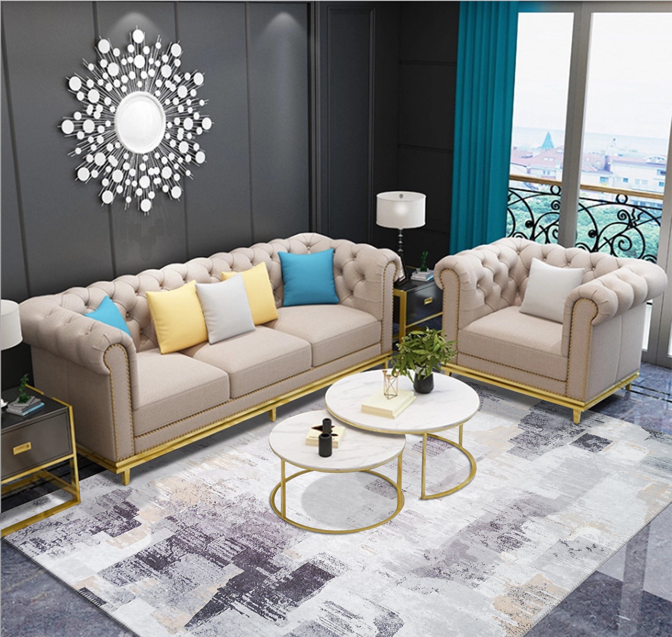Vintage Style Soft Faded Print on Design Area Rug/ Carpet