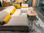 Abstract Marbled High-Low Rug in Crème Beige with Charcoal Tone-on-Tone Design, Faded Teal & Mocha Accents - METZ 4202.