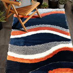 Orange Rust Navy Plush Fluffy Soft Multi Textural Shag Area Rug/ Carpet