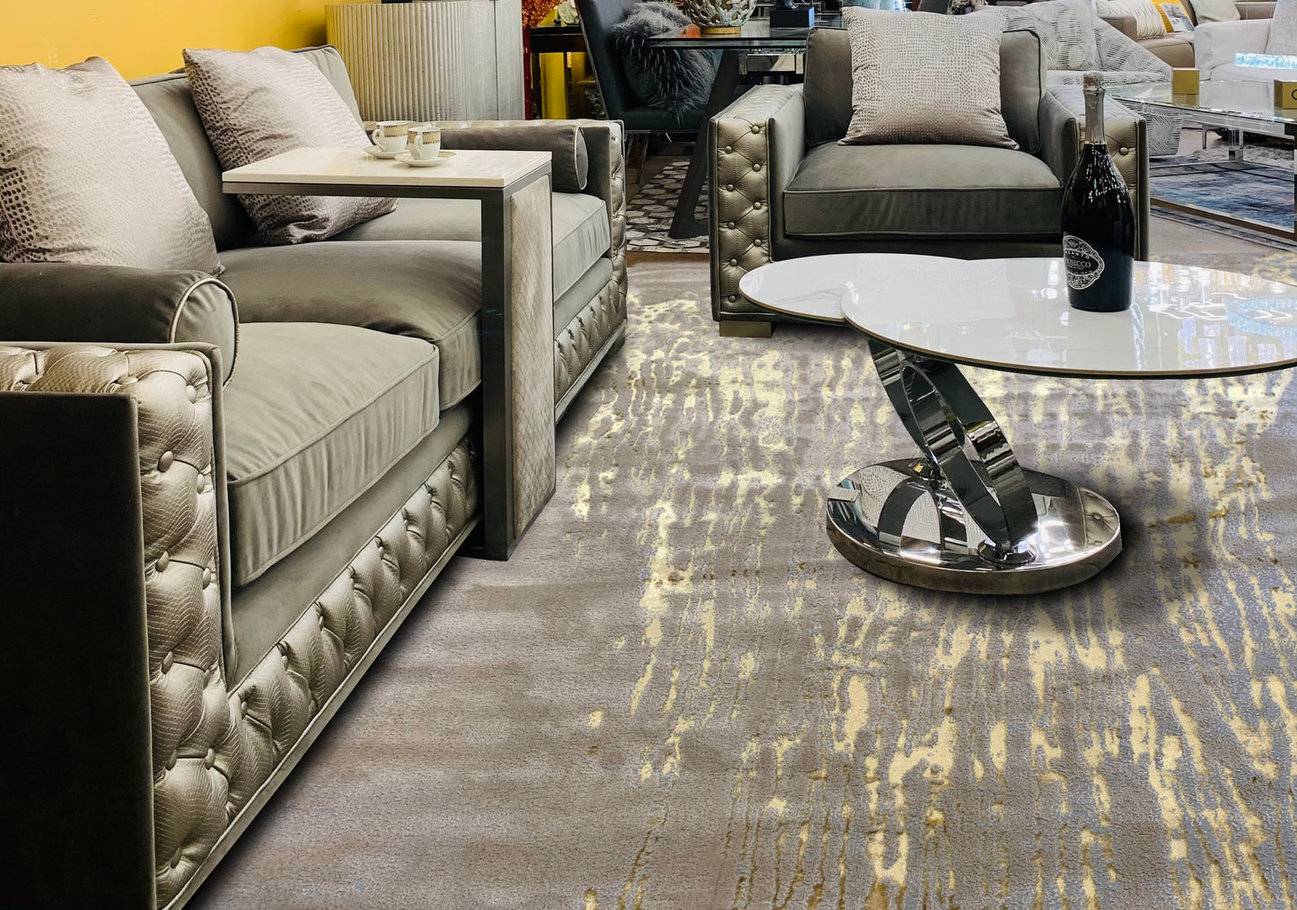 Polyester Gold Viscose Blend Rain Falling Design Rug/Carpet - Style# Maximus 230 - Color-Changing Flat Weave Rug