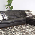 Vegan Patchwork Gray Black Brick Faux Hide/Cowhide Area Rug/Carpet