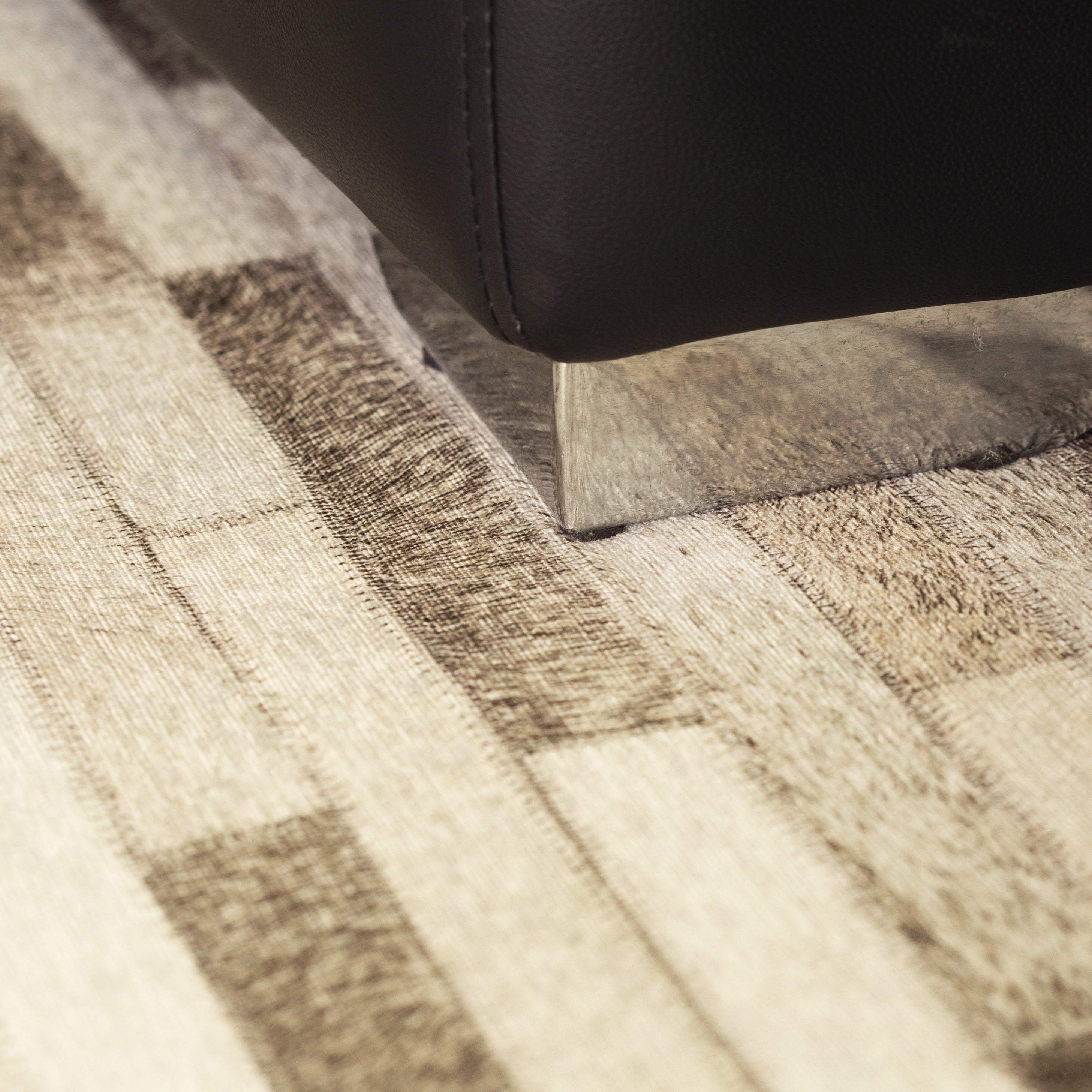 Vegan Patchwork Beige Brick Print Faux Hide/Cowhide Area Rug/Carpet
